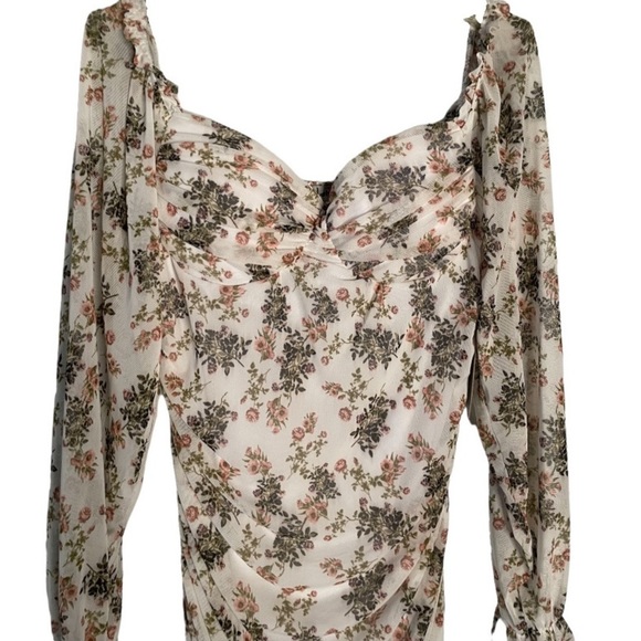 Floral Bodycon Dress Mesh Ruched Occasion Sundress Form Fitting XL - Picture 6 of 9